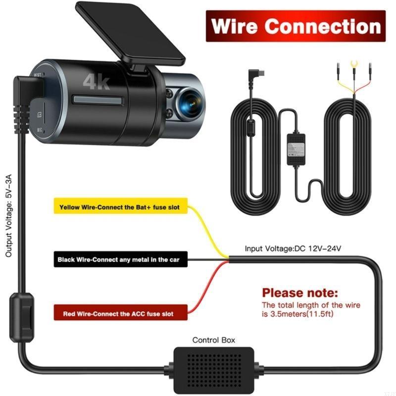 3A 3.5m Car Dash Cam DVR 12-24v Hardwire Cable Kit Step-Down Line Type-C USB Interface Charger Dashcam Camera