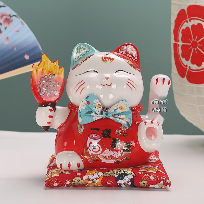 Large Electric Waving Lucky Cat Ornament for Home or Shop Decor