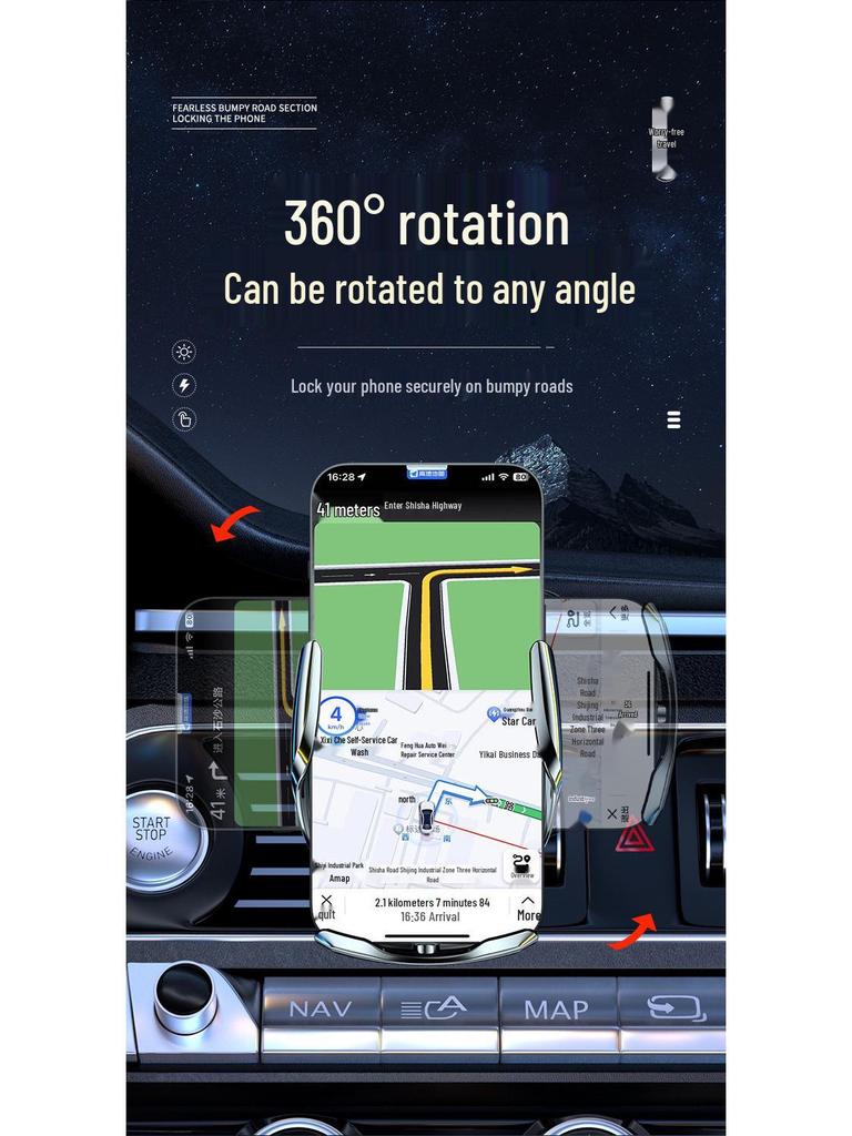 Q3 Magic Clip Car Wireless Charger & Phone Holder, 15W Auto Open/Close, Navigation Mount.