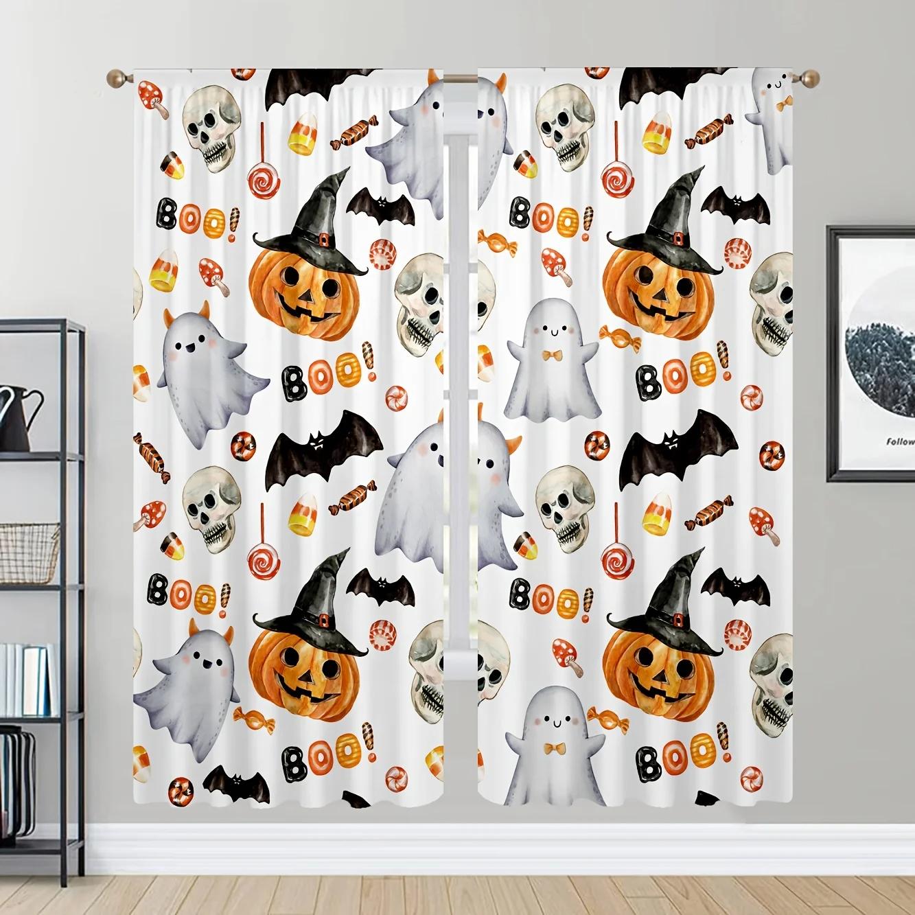 

Шторы на Хэллоуин, ужасная тыква, тыква, автомобиль, полузатемняющие шторы для спальни, гостиной, окна, кухни, офиса, дома, 2 панели W55 X H120cm X 2&Grommet Top