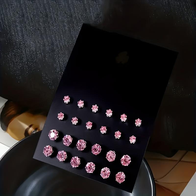 

Elegant Pink Rhinestone Stud Earrings - Stainless Steel Posts, Cubic Zirconia, Perfect for Everyday & Sports Wear