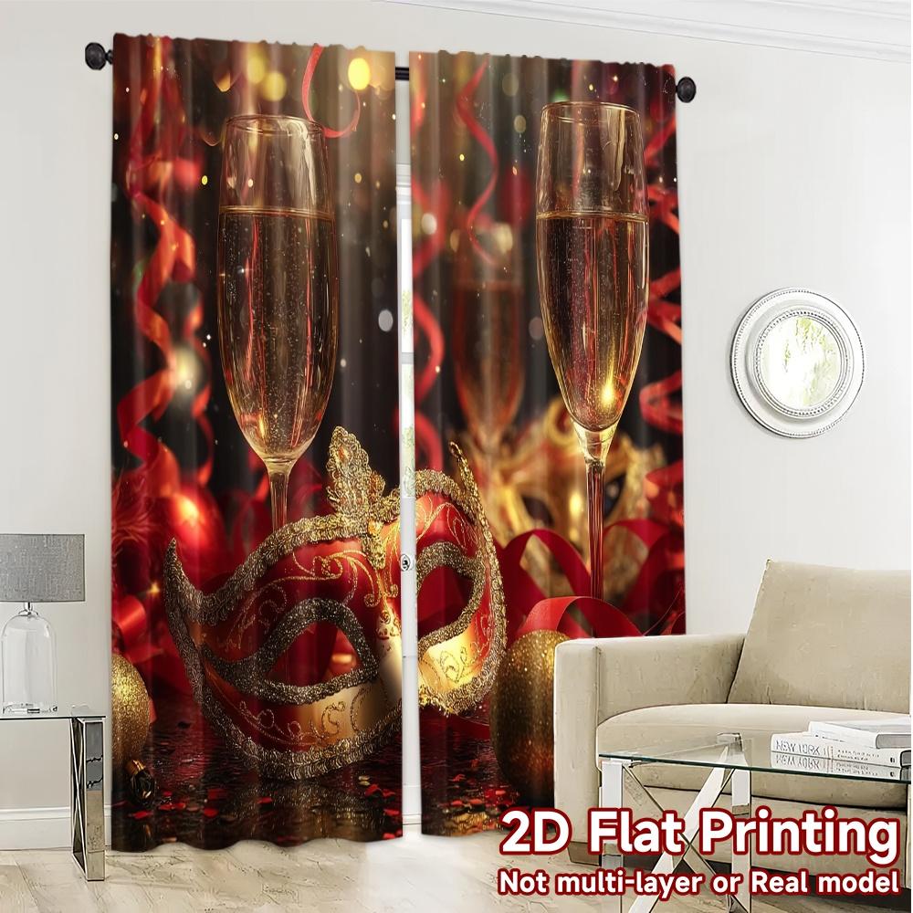 Set Of 2 Flat Printing Curtains Without Rod Masquerade Sparkle Popular Window Treatment Fabric Holiday Made Polyester