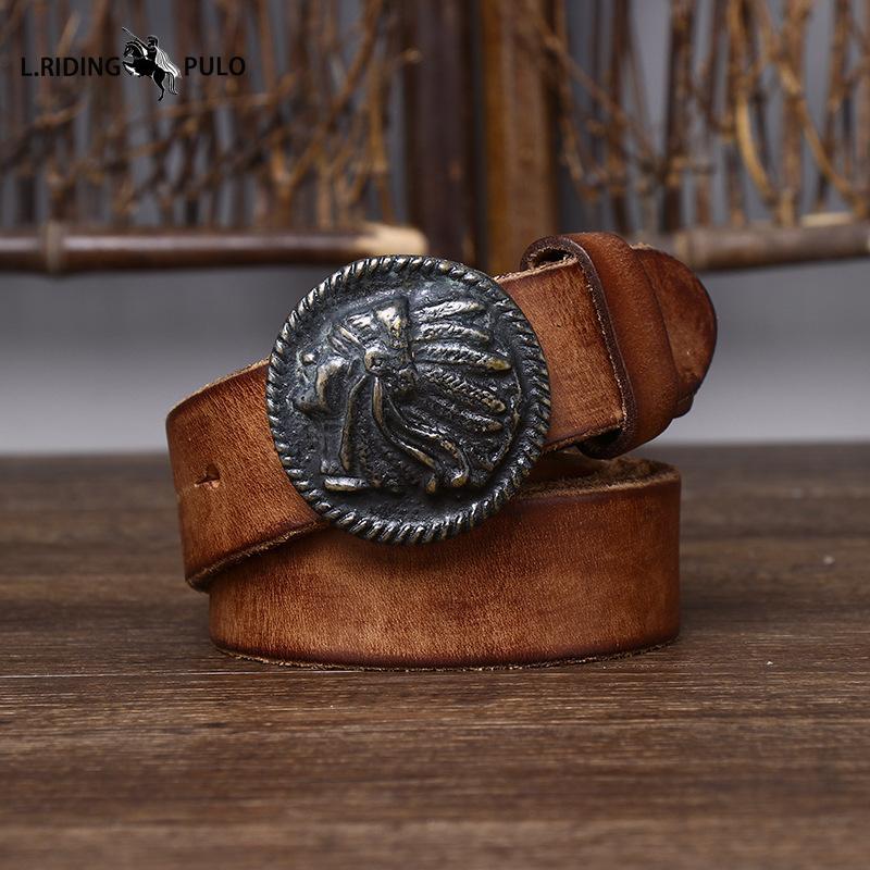 Retro Distressed Frosted Buckle Belt for Men Genuine Leather Smooth Buckle Trendy Fashion Genuine Leather Cowhide Belt