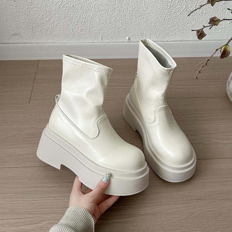 Beige heightening jk new spring and autumn college style Martin boots women's short boots feeling small man thick bottom