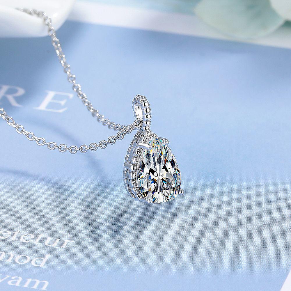 925 Sterling Silver Teardrop-shaped Purple Crystal Zircon Classic Single Diamond Necklace Wedding Anniversary Party Gift белый