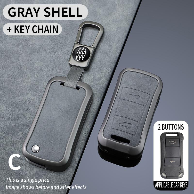Leather Zinc Alloy Car Key Case Cover Shell Fob for Porsche Cayenne GTS Panamera Carrera GT3 Car Interior Keychain Accessories