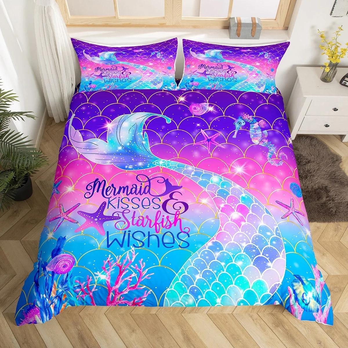 

Beautiful Mermaid Bed Duvet Cover Suitable For Children Boys Girls Mermaid Princess Bed Quilt Cover Warm Comfortable Breathable AU King(245*210cm)3pcs