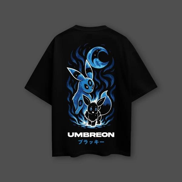 Koszulka bawełniana z nadrukiem Umbreona z anime Pokémon, czarna, oversize, dla mężczyzn i kobiet, oddychająca, wysokiej jakości, Y2K, z krótkim rękawem