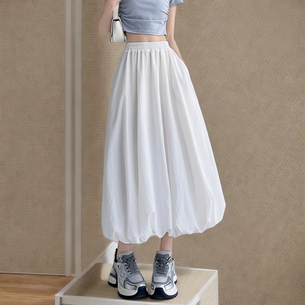 Spring and Summer Tooling Skirt Casual Loose Bud Skirt Women's Elastic Waist Pleated Tutu Skirt Mid-length Skirt
