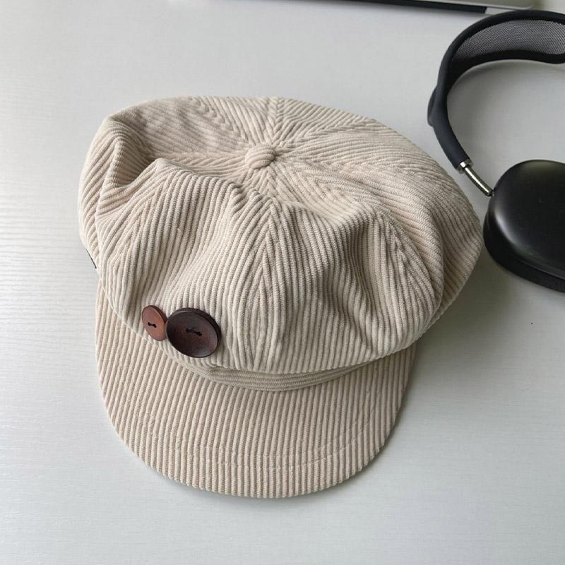 

Ricygvm Retro Button Corduroy Octagonal Cap For Women Painter Artist Hat Japanese Girls Brown Peaked Caps Autumn Winter Berets One Size