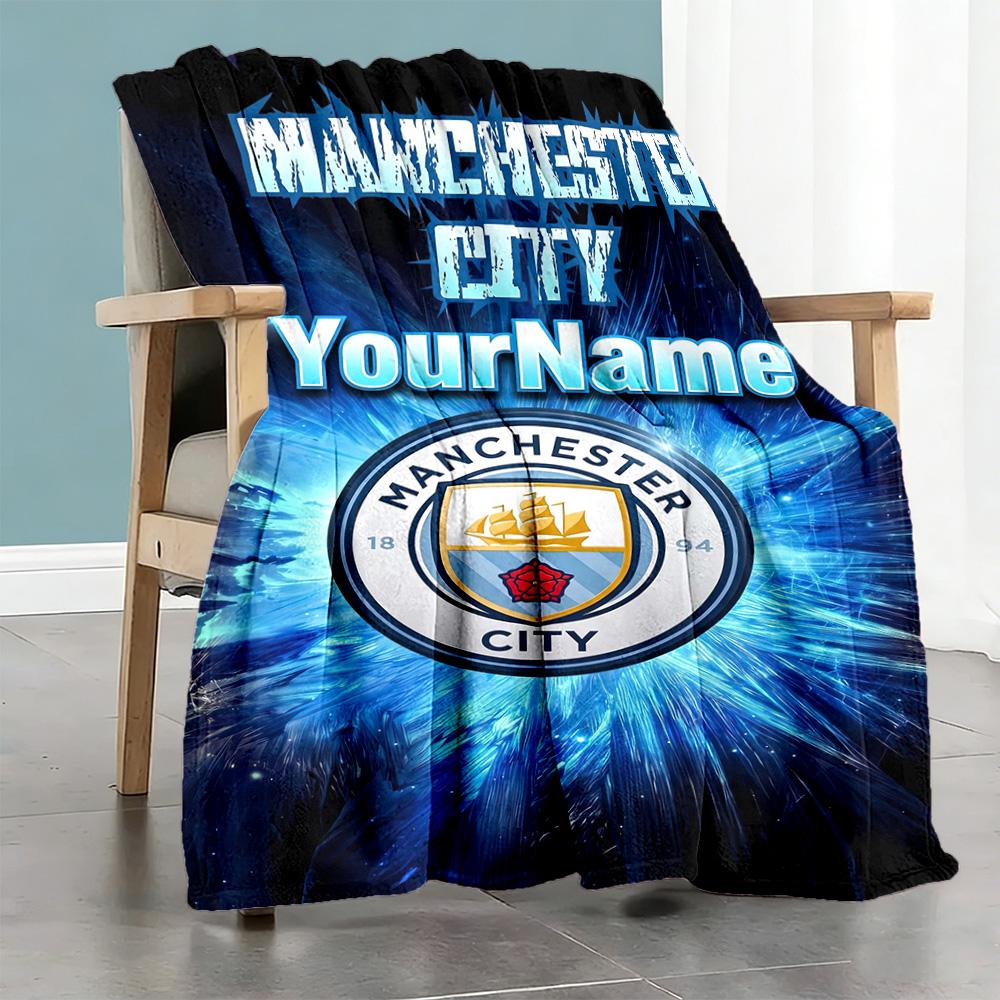 Manchester City 55 Personalized Text Blanket Lightweight Customizable Blanket Warmthful Decor Suitable for Sofa Office Chair Bed Picnics