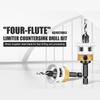 4 Piece 4 Flute Twist Countersink Drill Bits 1/4" Hexagonal Shank Set with Adjustable Depth Stop for Wood Plastic Drill
