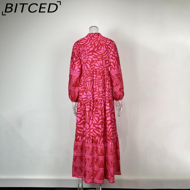 BITCED Spring Women's Wear: Elegant Commuter Fashion - Printed Loose-Fit Plus Size Dress