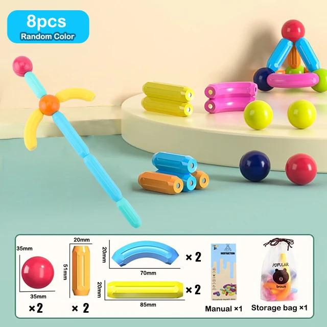 8Pcs-164Pcs Kids Color Magnetic Strip Construction Set Magnetic Balls Stick Building Blocks Educational Toy For Children Gifts