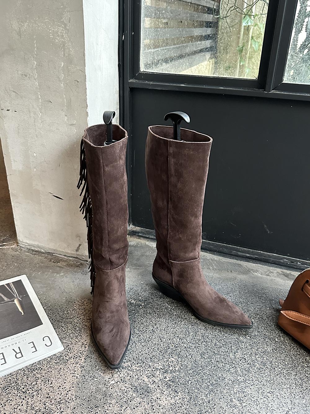 

fashion Pointed Toe Women Knee High Boots Wedge High Heels Black Brown Beige Side Zipper Fashion Winter Western Botas Size 35-39 Fashion 245 коричневый