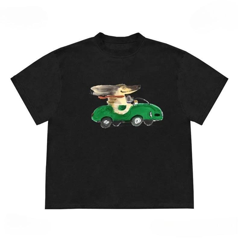 

Creativ Driving Puppy Printed Pure Cotton T-shirt Men and Women with The Same Round Neck Cotton Short-sleeved T-shirt S