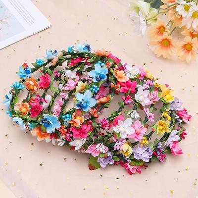 With Adjustable Ribbon Bohemia Garland Girls Floral Wreath Flower Crown Bridal Halo Headpiece