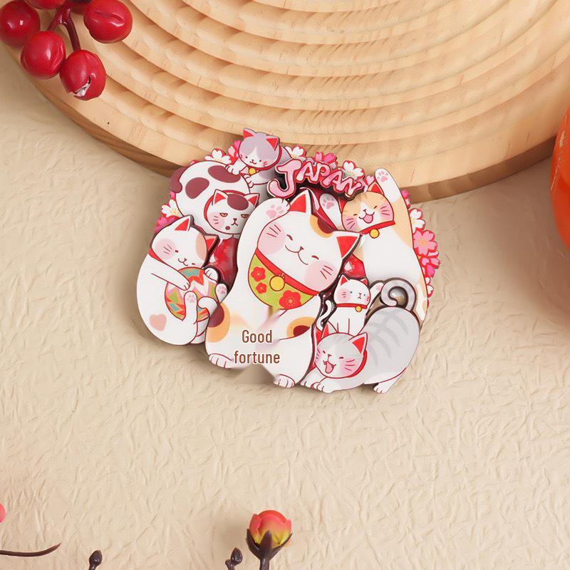 Japanese Epoxy Wood Refrigerator Magnets - Cute Cartoon Cultural Souvenirs, Soft Magnetic