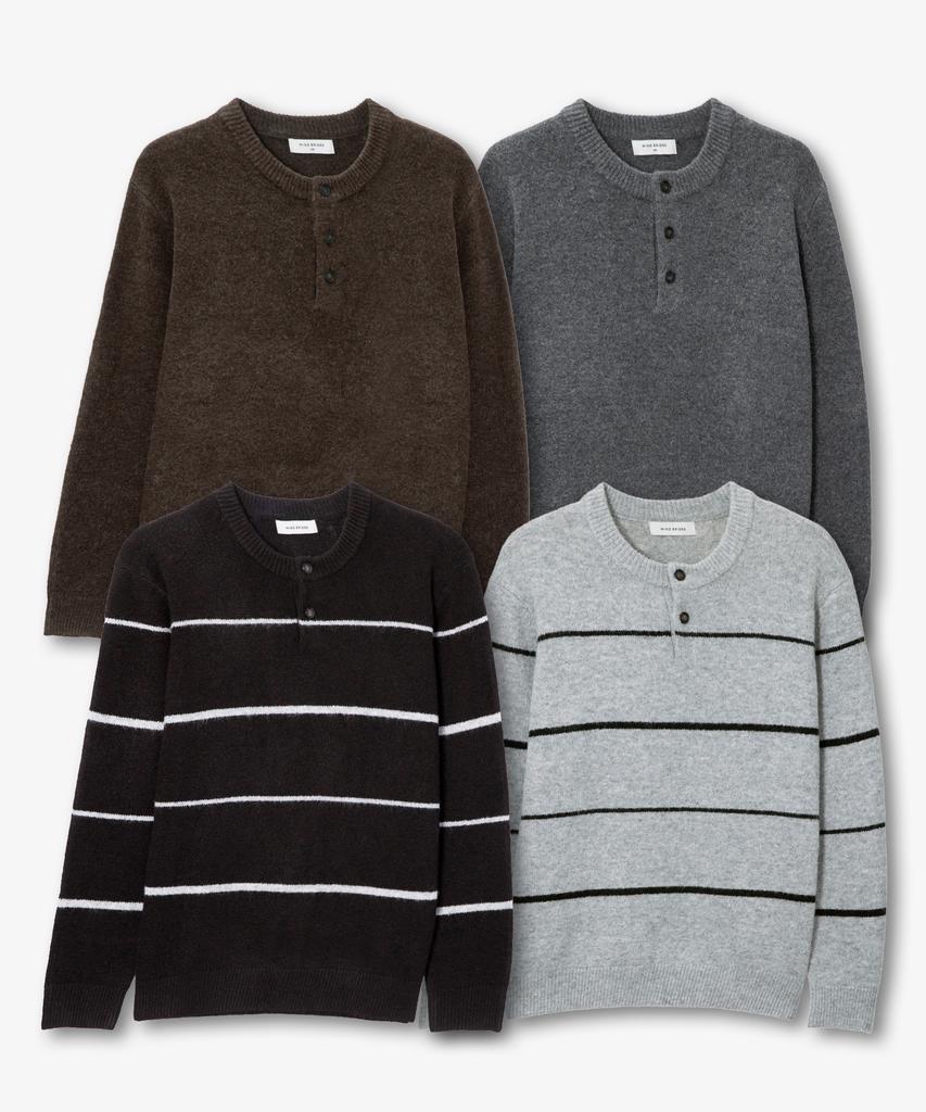 MINDBRIDGE [On][Set][Comfy][Select Henley Or Cable Neck] Wool Blend Oversized Knit Series - 12 Colors (Type A)