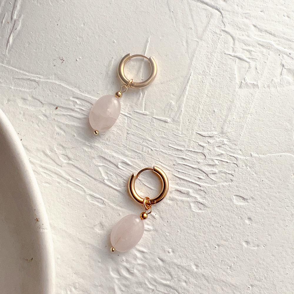 French Fashion Earrings Elegant Oval Denier Ins Retro Style Ear Buckle Titanium Steel Natural Stone All-match Ear Jewelry