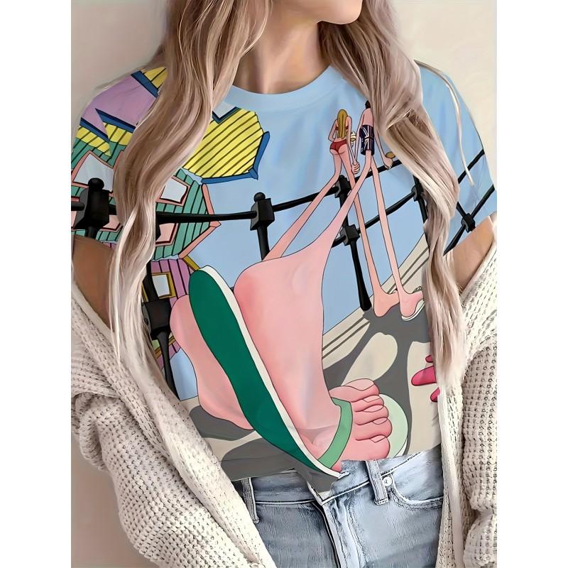 Casual Loose Fit Round Neck Short Sleeve T-Shirt With 3D Dog Print Women Men 2025