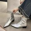 Fashion Autumn Women's Low Heel Ankle Boots New Fashionable Pointed Fold Thick Heel Chelsea Boots, Women's High Heel Sheos Dress Heels