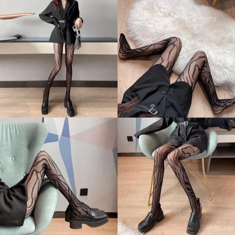 Style Fishnet Stockings Women Striped High Waist Fishnet Tights Summer Fishnet Hollow Floral Thigh High Pantyhose