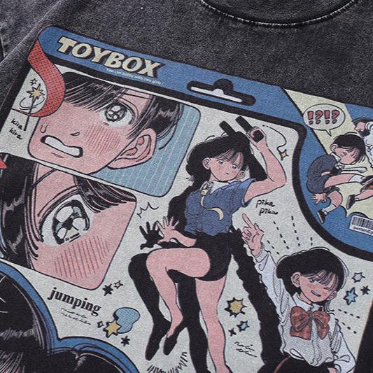 Summer Men'S Street Tide Brand Washed Old Short-Sleeved T-Shirt Men'S And Women'S Cartoon Printed Couple Half-Sleeved Tee Shirt