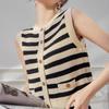 Schwarz Gestreift Ärmellose Strickweste und Rock Zweiteiliges Set Für Damen Sommer Pullover Cardigan und Kurzer Rock Set
