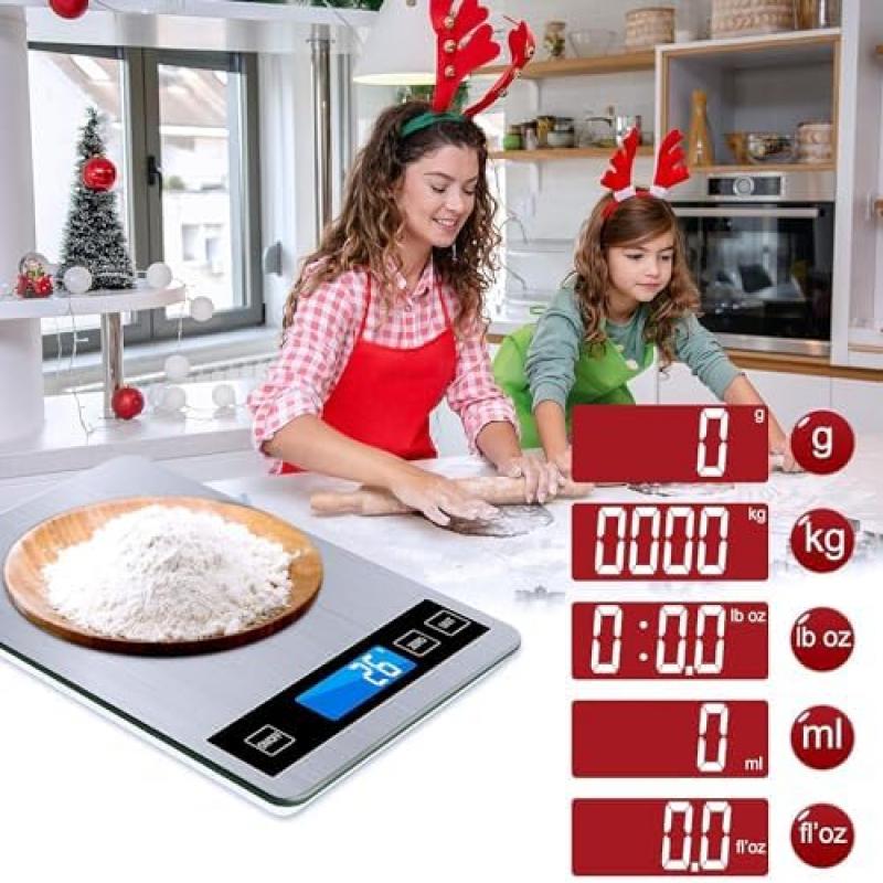 Digital köksvåg 15 kg kapacitet med 1 g precision, multi-enhetsomvandling (g/kg/lb:oz/ml/fl oz), TYPEC Laddningsbar, Hushållsbakning Matvåg