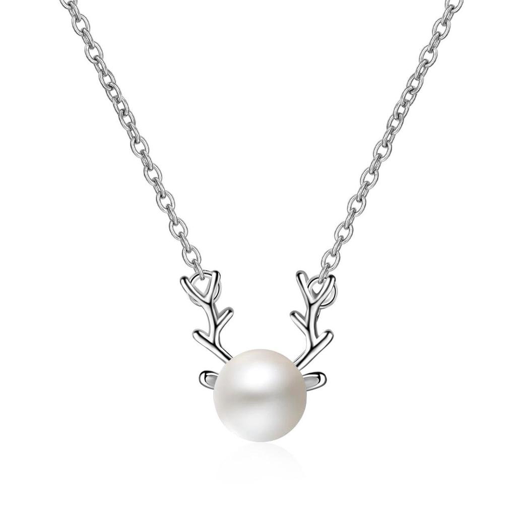 Antler Charm Pendant Necklace - Elegant Silver Tone Women's Fashion Jewelry