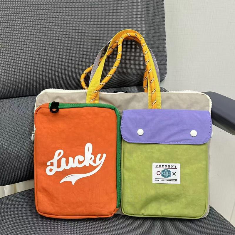 Women's Niche Color Blocked Cartoon Pattern Computer Bag, Portable One Shoulder Handbag, University Style Daily Commuting Bag