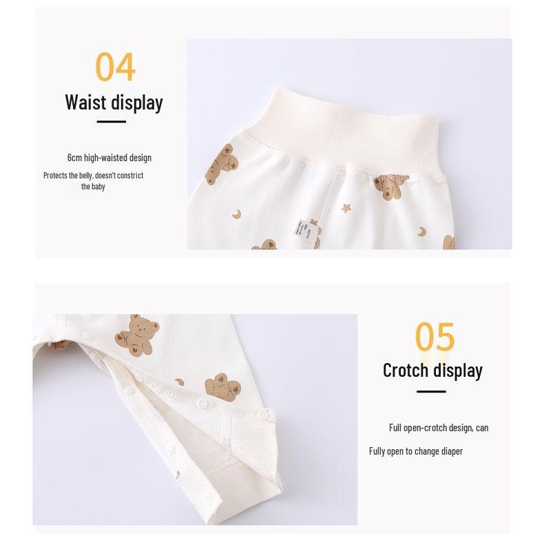 Spring & Autumn Pure Cotton Baby Underwear Set - High Waist Belly Protection Top & Trousers, Tagless for Newborns