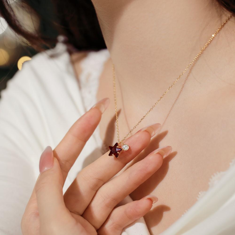 Czerwony Cyrkon Gwiazda Koreański Srebro Próby S925 Naszyjnik - Luksusowy Świąteczny Łańcuszek na Obojczyk dla Kobiet