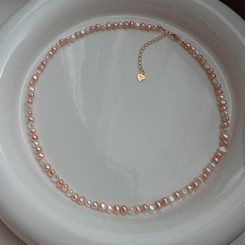 Alien-shaped Freshwater Pearl Necklace, Collar Chain, Fashionable Powder White and Purple Pearl Neck Chain