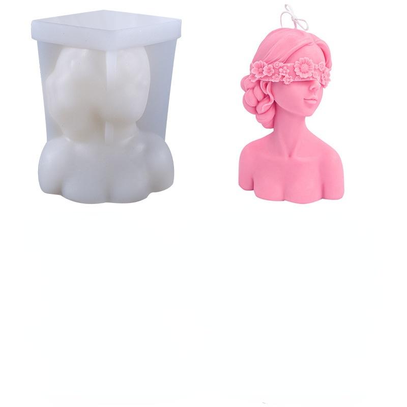 1PC Blindfolded Girl Silicone Candle Mold for DIY Rose Human Body Plaster Portrait Candle Making Soap