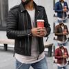New Winter Men's Route Lapel Cotton Clothes European and American Zipper Solid Color Leather Jacket FM