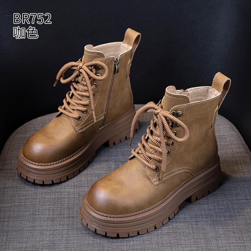 Thick-soled British Martin boots New retro rhubarb boots Locomotive short boots in autumn and winter 35 темно-коричневого