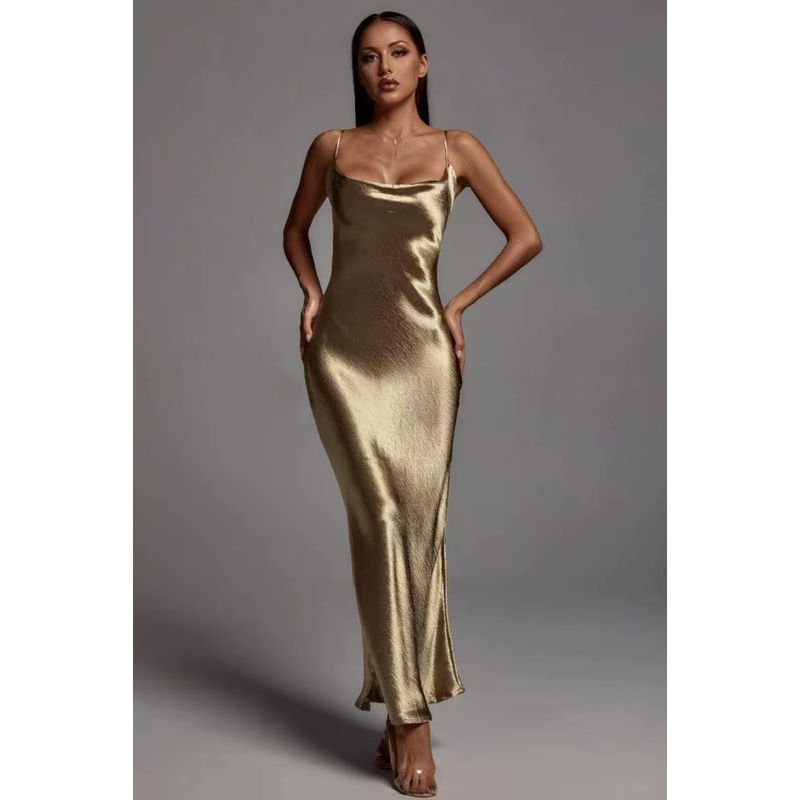 

Western Style New Sexy Backless Sling Dress Backless Suspender Sexy Dress Rose Gold L