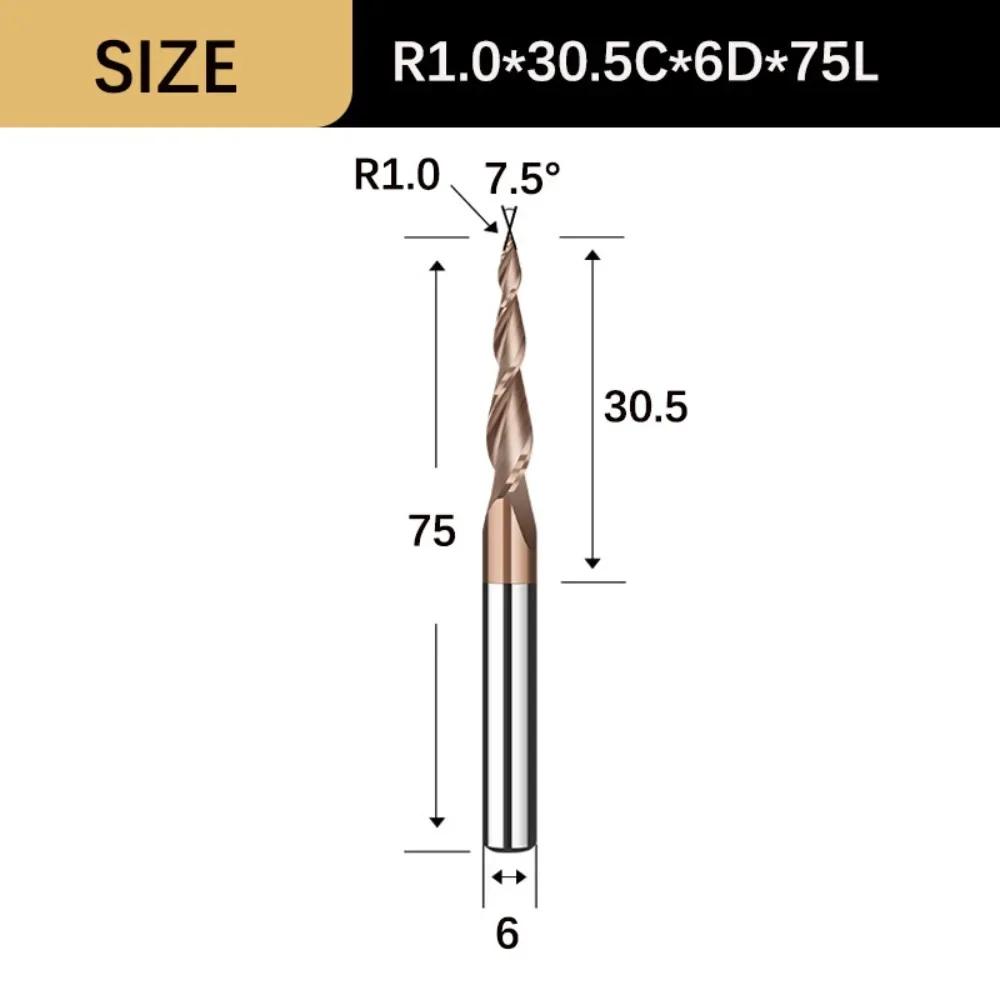 Durable Wood Milling Solid Carbide Tapered Ball Nose End Mill Tapered Ball Nose Spiral CNC Carving Bit Engraving Router Bits