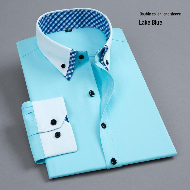 Men's Iron-Free Wrinkle-Resistant Color Block Long Sleeve Business Casual Shirt