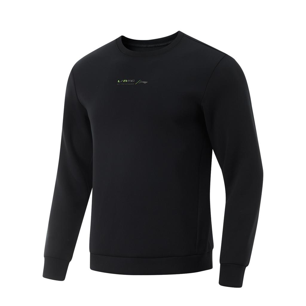 Li Ning Comfortable Casual Simple Round Neck Pullover Sweatshirt Men Sweatshirt Black Banana-Leaf-Green AWDV119-1
