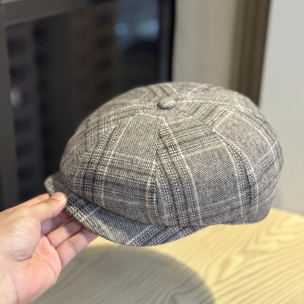 New Style British Style Forward Hat British Beret Deep Brim Hat Showing Face Small Japanese Painter Hat Octagonal Hat Plaid Trend