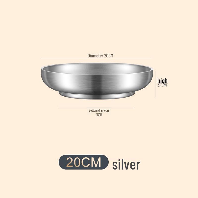 304 Stainless Steel Deepened Double-Layer Round Plate - Steak, Dessert, and Fruit Dining Plate