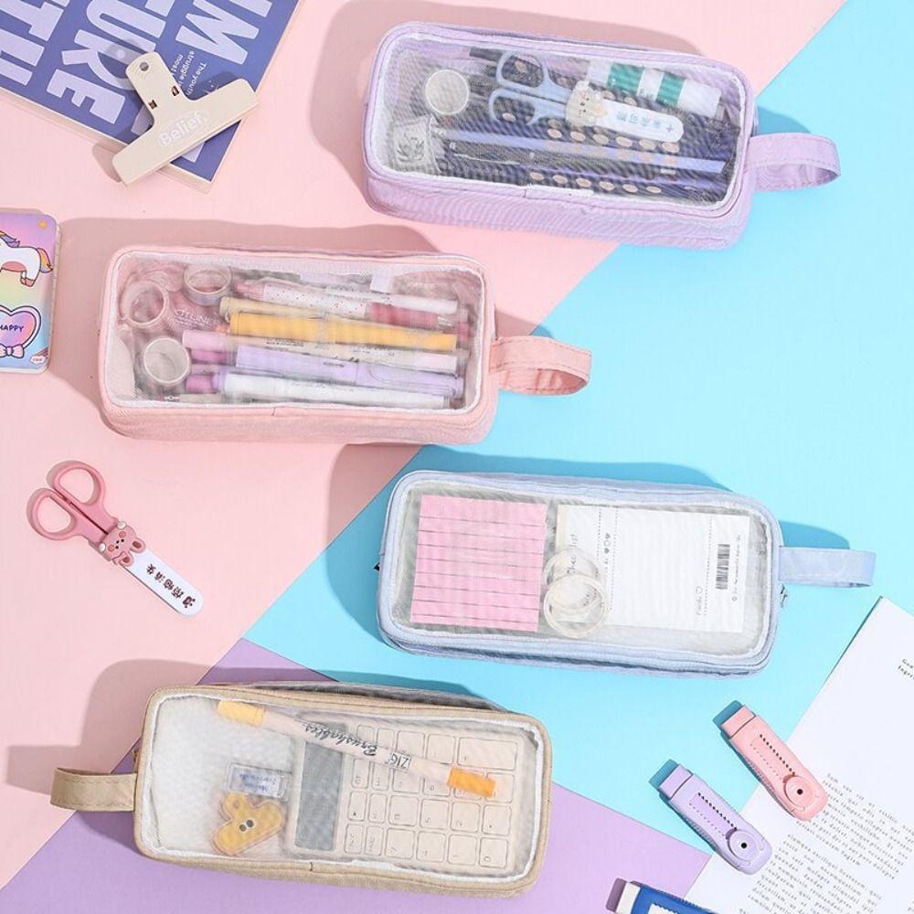 Transparent Pencil Case Mesh Stationery Pouch New Pen Organizer Bag Stationery