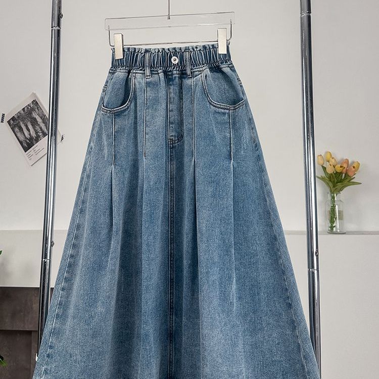Denim A Line Skirt For Plus Size Women With Button Details For Fall 2025
