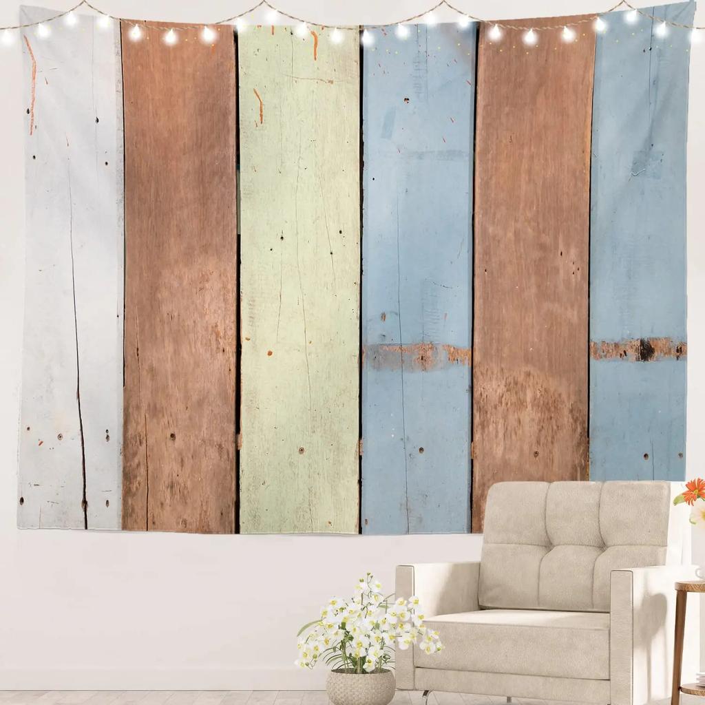 Vintage Planks Tapestry Wall Hanging Striped Wood Wall Tapestry Backdrap for Living Room Bedroom Dorm Home Decor Brown and Grey