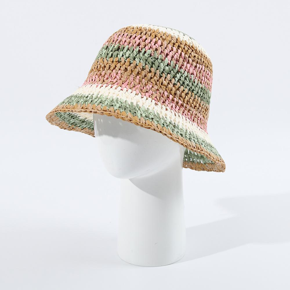 2026 New Handwoven Bucket Hat for Women, Elegant Striped Straw Cap, Travel Sun Hat Summer