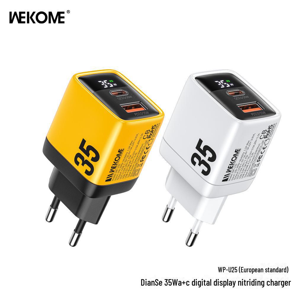 

WEKOME PD35W GaN USB-C Charger with Digital Display & Folding Plug for US, China, Europe, UK - Apple Compatible Silver (WP-U25)