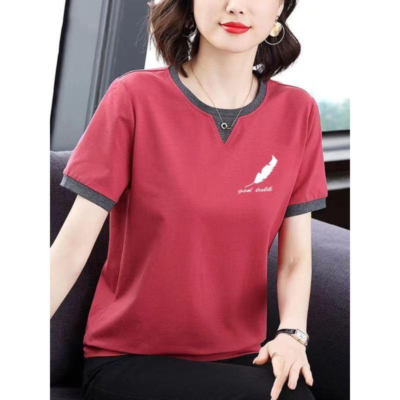 Loose-Fitting Pure Cotton Short Sleeves T-shirt Female 2024 New Arrival Summer Tops Middle-Aged and Elderly Plus Size Trendy Half Sleeve Small Shirt